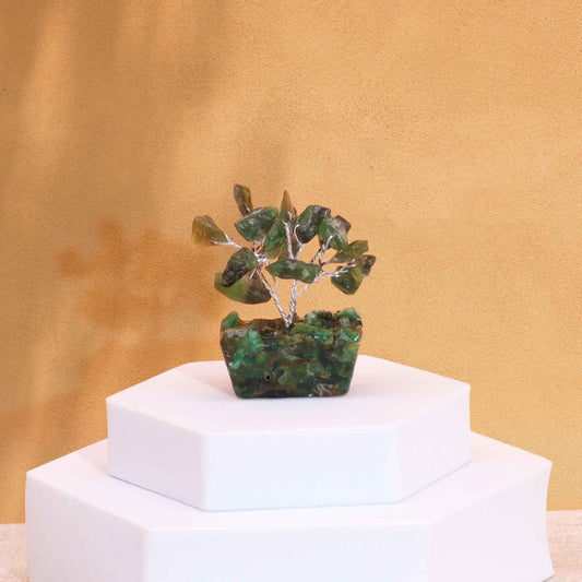 Mini Gemstone Tree On Orgonite Base - Green Aventurine (15 stones) gemstone tree handmade in India for home decor and healing