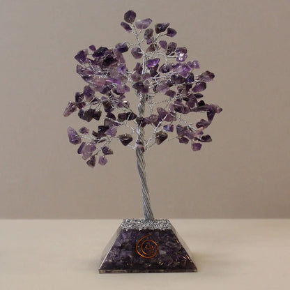 Gemstone Tree with Organite Base - 160 Stone - Amethyst gemstone tree handmade in India for home decor and healing.