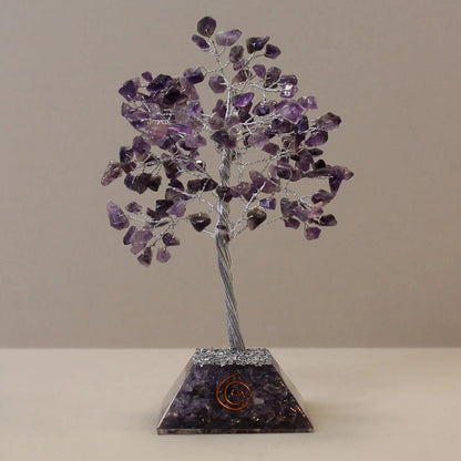 Gemstone Tree with Organite Base - 160 Stone - Amethyst gemstone tree handmade in India for home decor and healing.