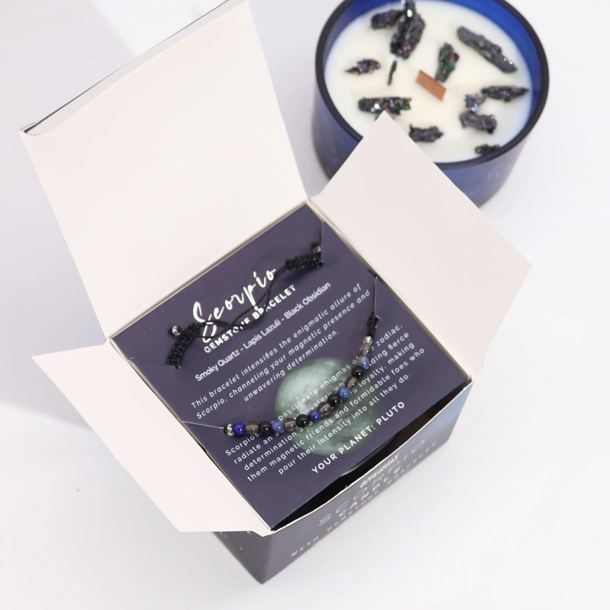 Zodiac Crystal Candle with Gemstone Bracelet - Scorpio Ninja Aromatherapy