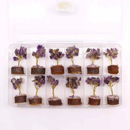 Mini Gemstone Tree On Wood Base - Amethyst (15 stones) Ninja Aromatherapy
