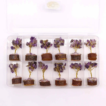 Mini Gemstone Tree On Wood Base - Amethyst (15 stones) Ninja Aromatherapy