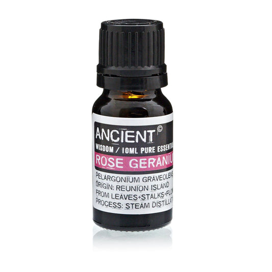 Rose Geranium Essential Oil 10ml Amber Glass Bottle with Built-In Drop Reducer – Skincare, Antioxidant and Aromatherapy
