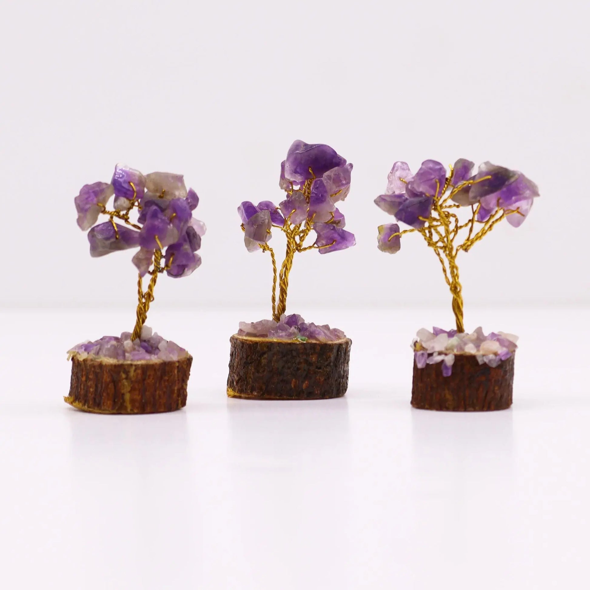 Mini Gemstone Tree On Wood Base - Amethyst (15 stones) Ninja Aromatherapy