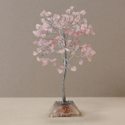 Gemstone Tree with Organite Base - 160 Stone - Rose Quartz gemstone tree handmade in India for home decor and healing.
