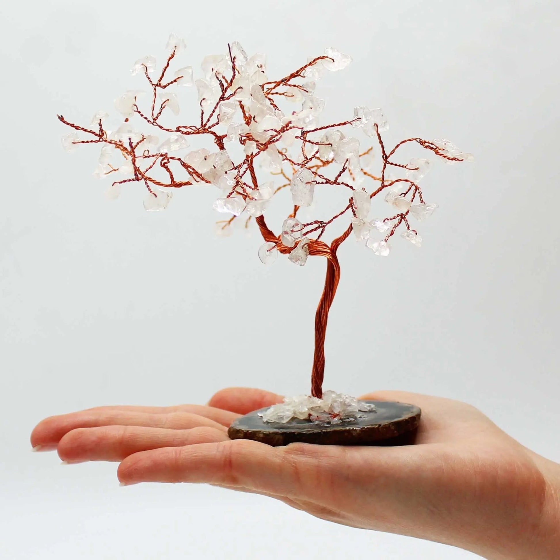 Lrg Gemstone Tree - Rock Quartz on Black Agate Base (100 stones) Ninja Aromatherapy