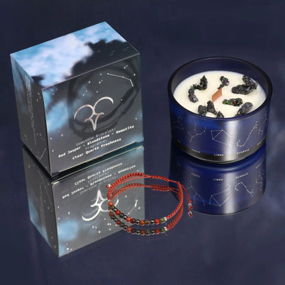 Zodiac Crystal Candle with Gemstone Bracelet - Aries Zodiac Crystal Candles with Gemstone Bracelet from China with essential