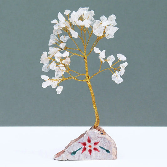 Rock Crystal - 80 Stone gemstone tree handmade in India for home decor and healing.