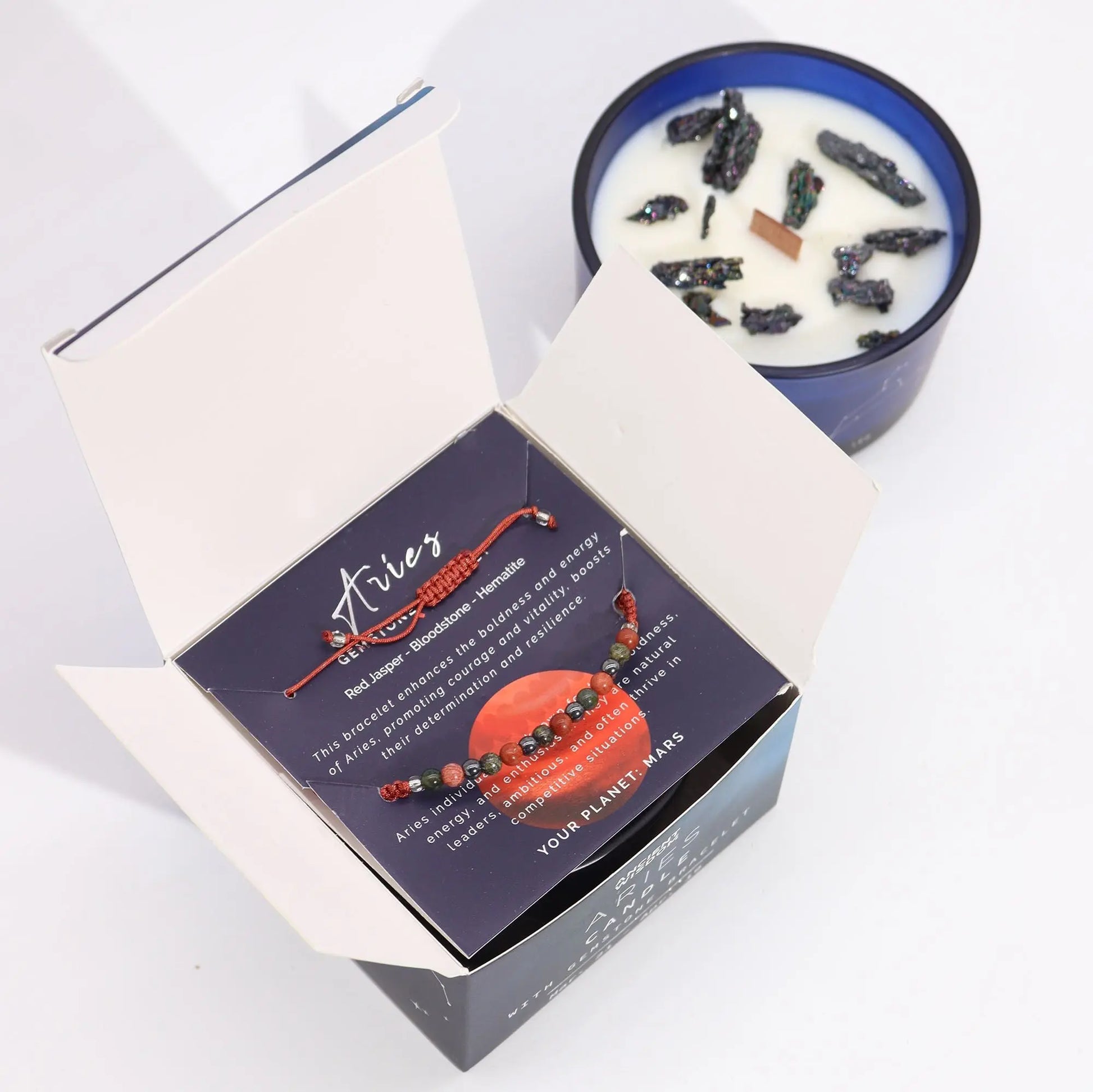 Zodiac Crystal Candle with Gemstone Bracelet - Aries Ninja Aromatherapy