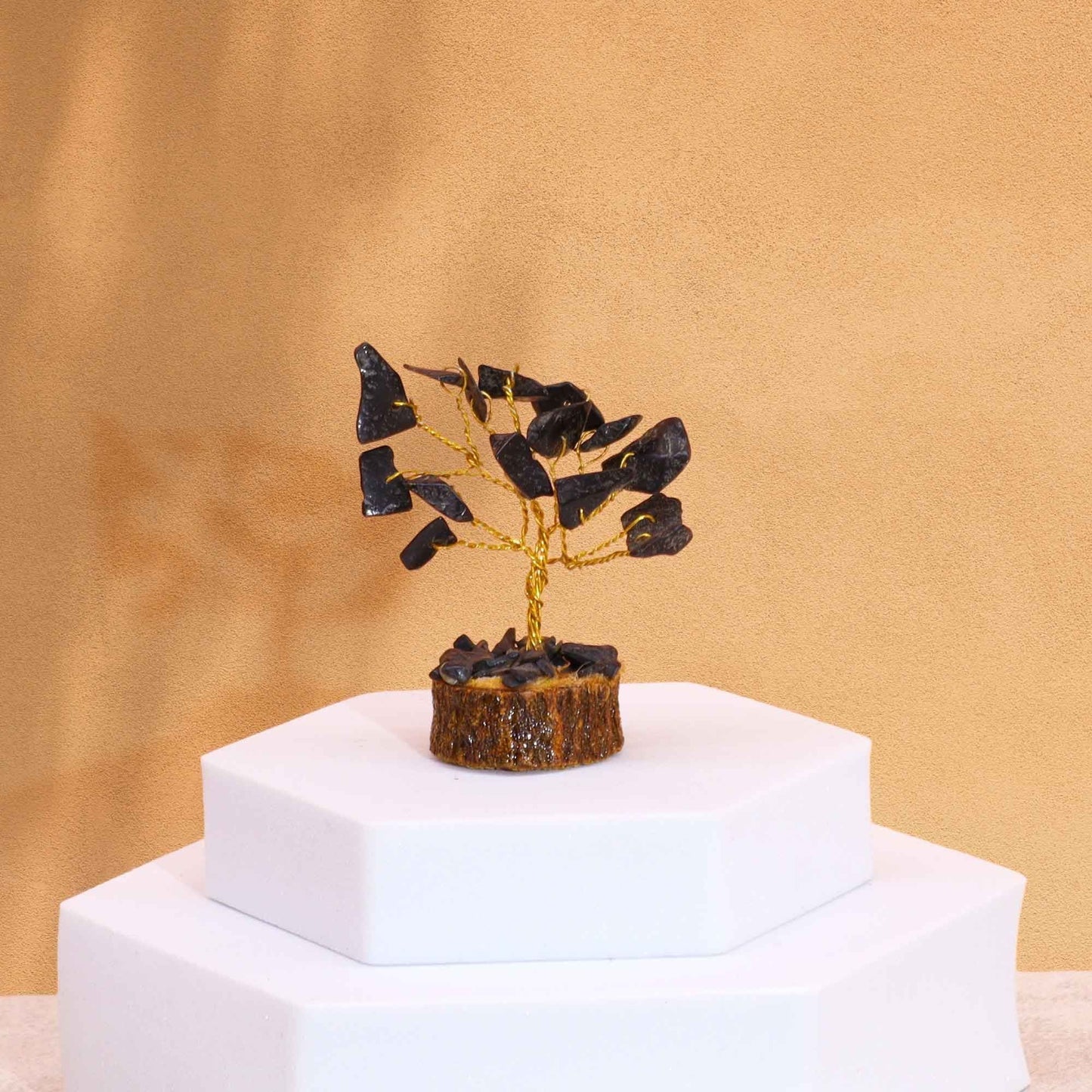 Mini Gemstone Tree On Wood Base - Black Agate (15 stones) gemstone tree handmade in India for home decor and healing.