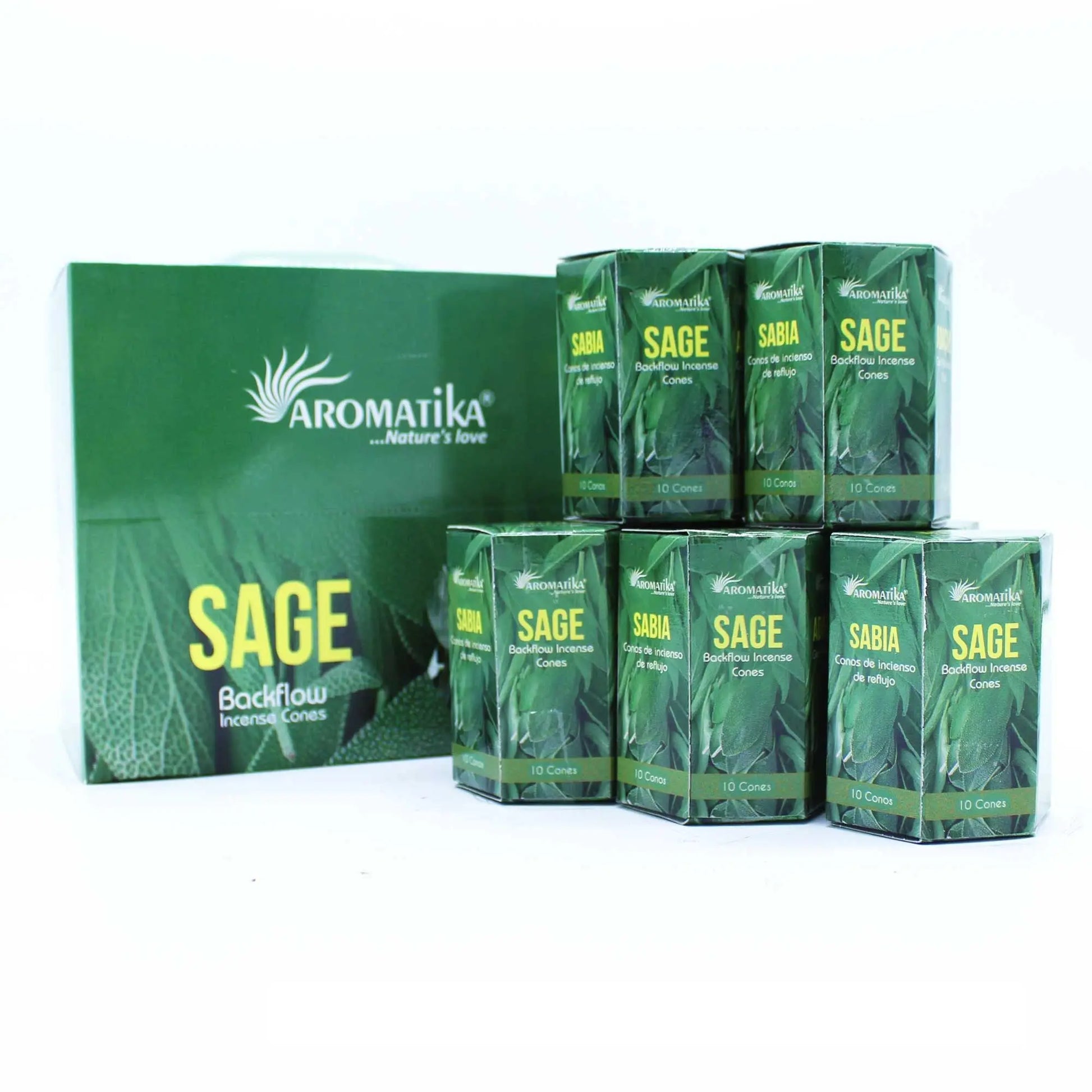 Pack of 10 Masala Backflow Incense - Sage by Ninja Aromatherapy incense cones for aromatherapy.