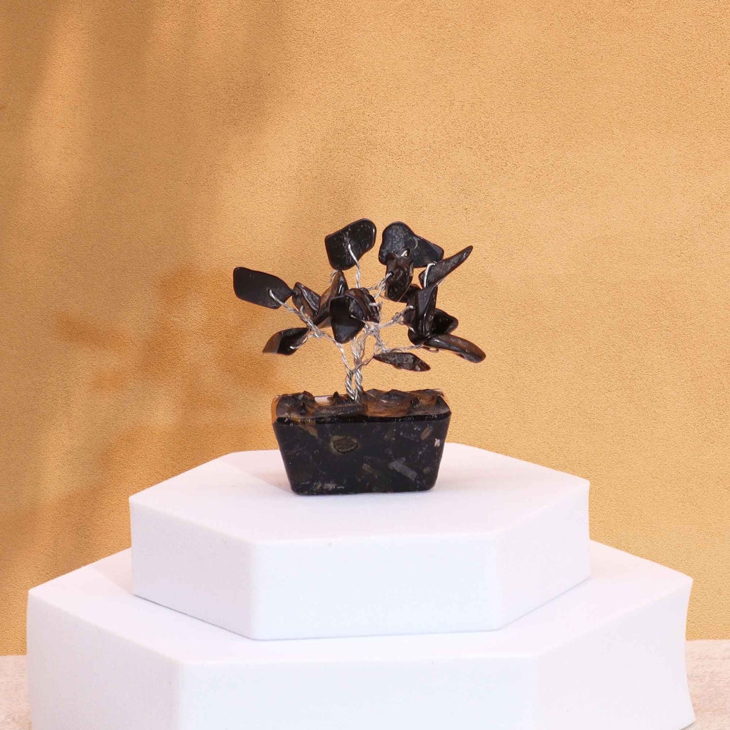 Mini Gemstone Tree On Orgonite Base - Black Agate (15 stones) gemstone tree handmade in India for home decor and healing.