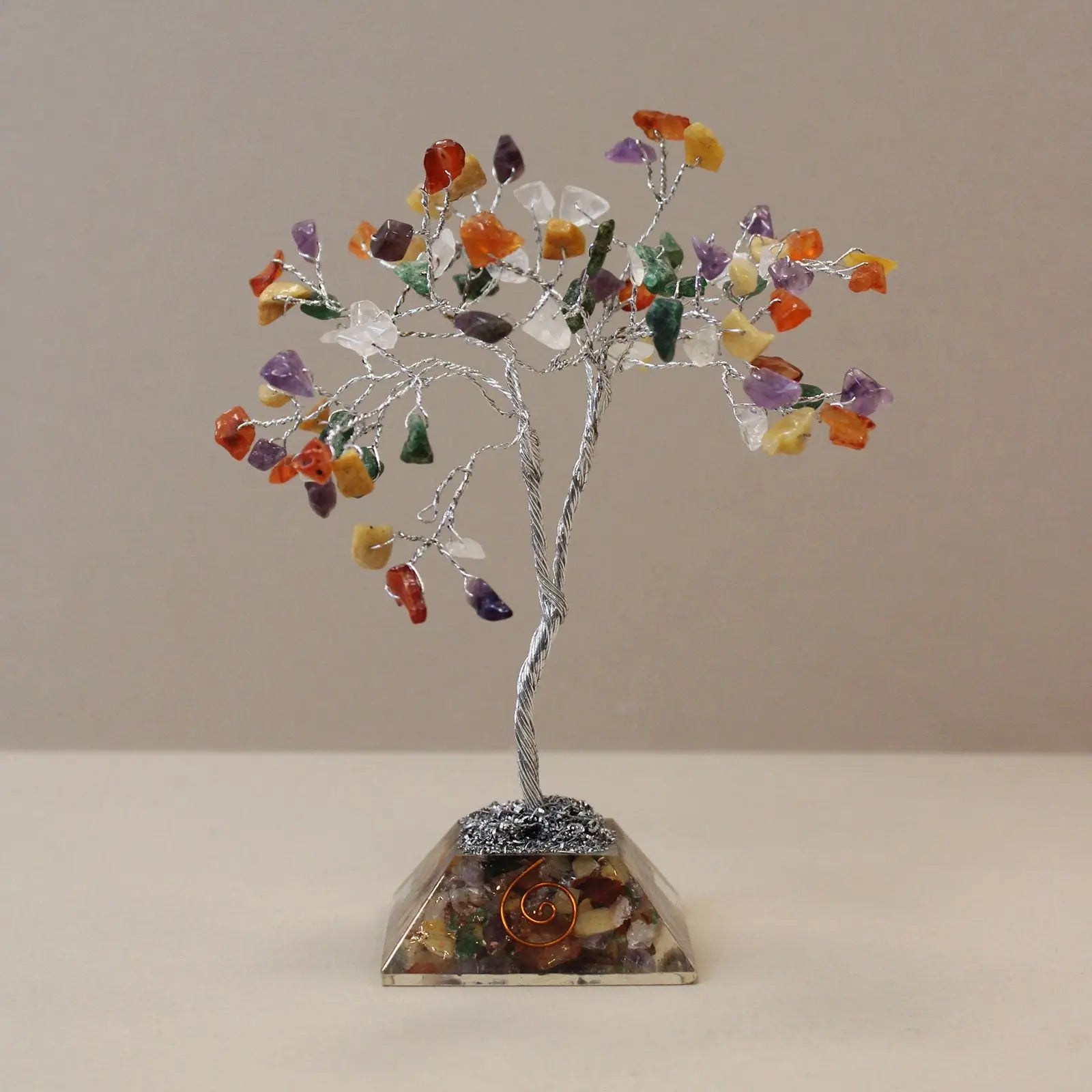 Gemstone Tree with Organite Base - 80 Stone - Multi gemstone tree handmade in India for home decor and healing.