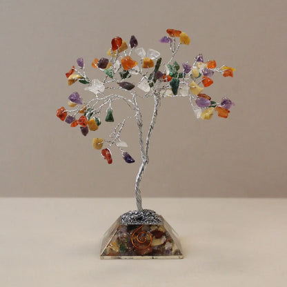 Gemstone Tree with Organite Base - 80 Stone - Multi gemstone tree handmade in India for home decor and healing.