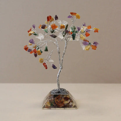 Gemstone Tree with Organite Base - 80 Stone - Multi gemstone tree handmade in India for home decor and healing.
