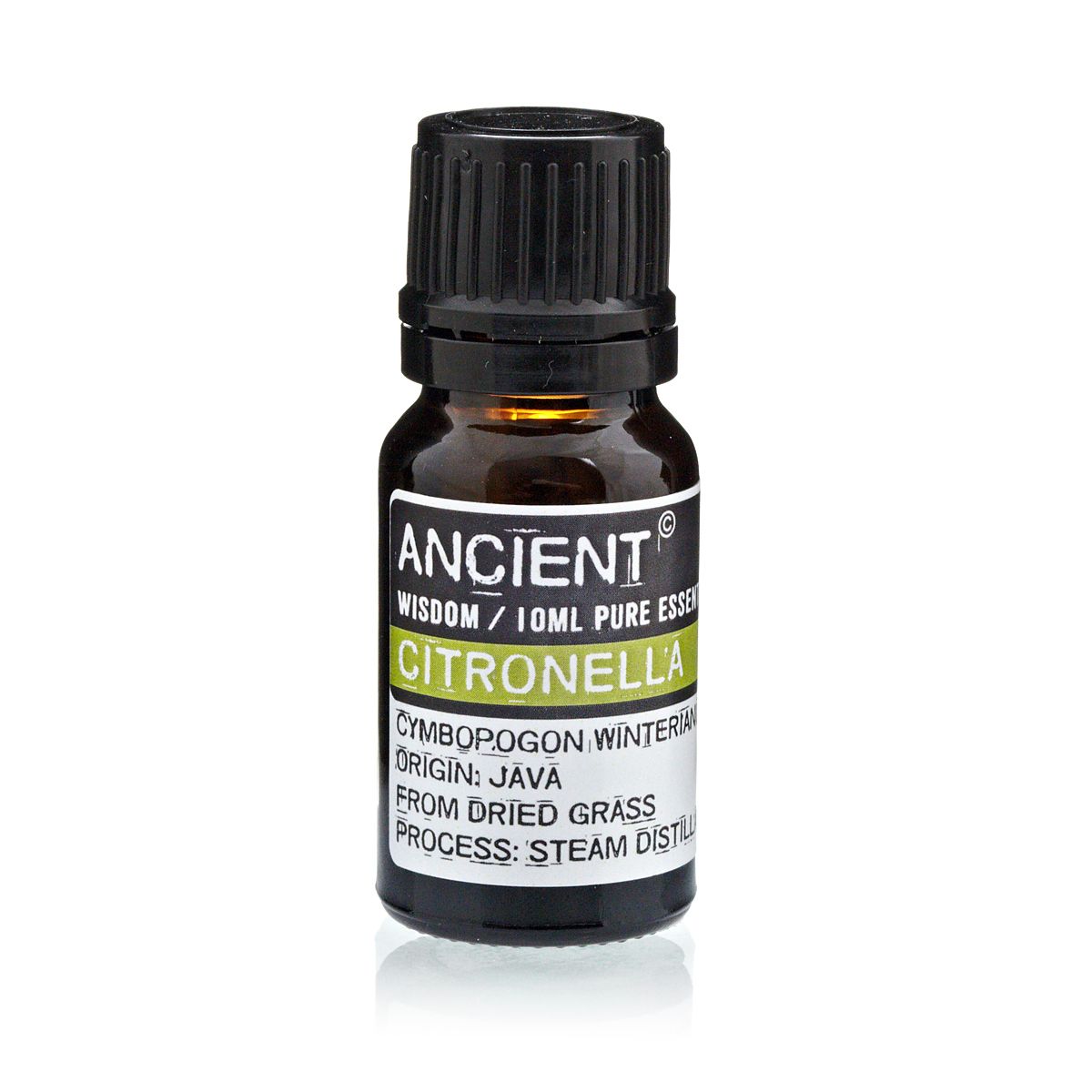 Citronella Essential Oil 10ml Amber Glass Bottle with Built-In Drop Reducer – Natural Insect Repellent and Uplifting Aroma