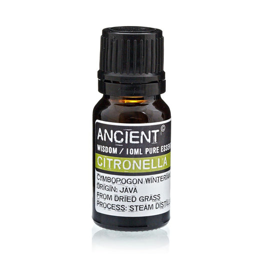 Citronella Essential Oil 10ml Amber Glass Bottle with Built-In Drop Reducer – Natural Insect Repellent and Uplifting Aroma