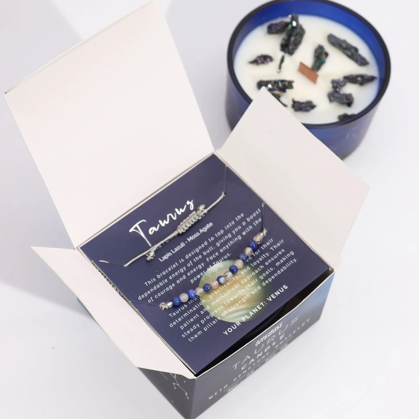 Zodiac Crystal Candle with Gemstone Bracelet - Taurus Ninja Aromatherapy