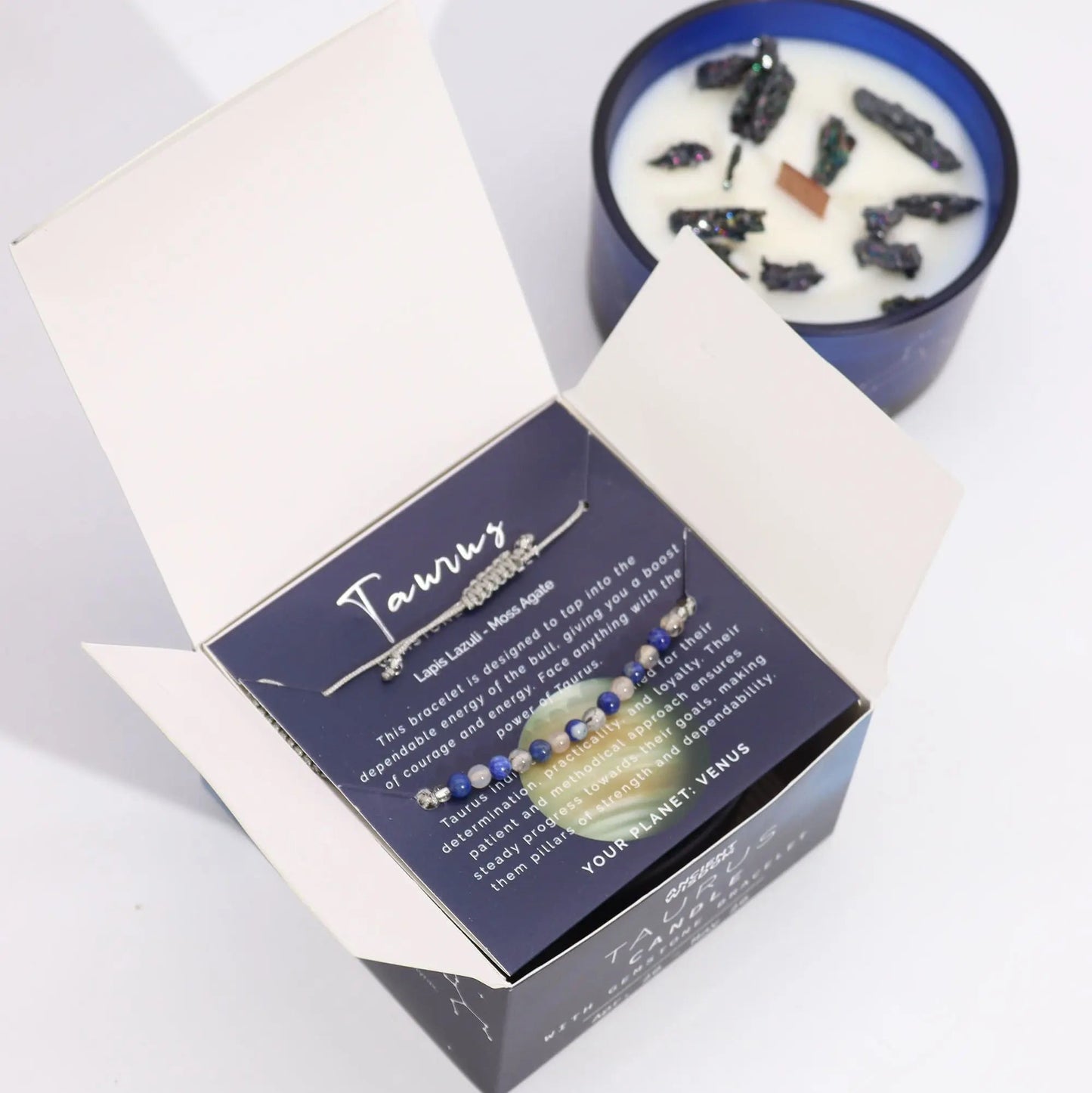 Zodiac Crystal Candle with Gemstone Bracelet - Taurus Ninja Aromatherapy