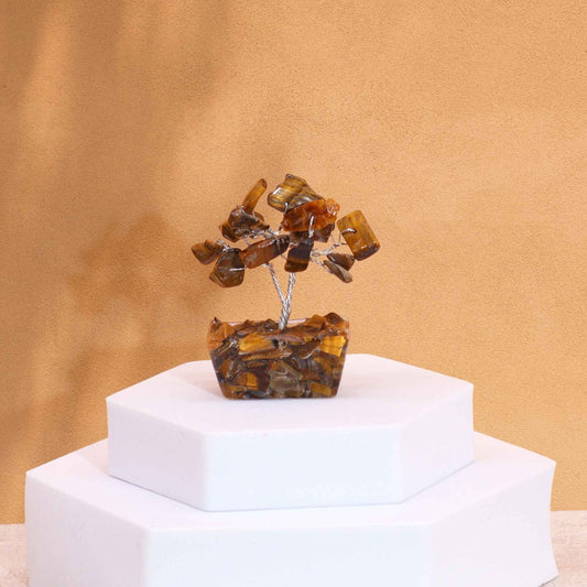 Mini Gemstone Tree On Orgonite Base - Tigereye (15 stones) gemstone tree handmade in India for home decor and healing.