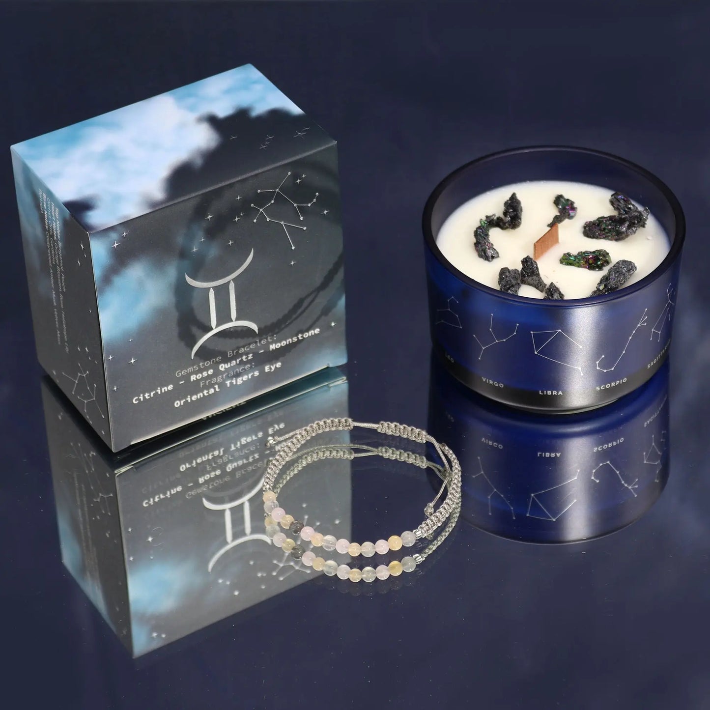 Zodiac Crystal Candle with Gemstone Bracelet - Gemini Zodiac Crystal Candles with Gemstone Bracelet from China with