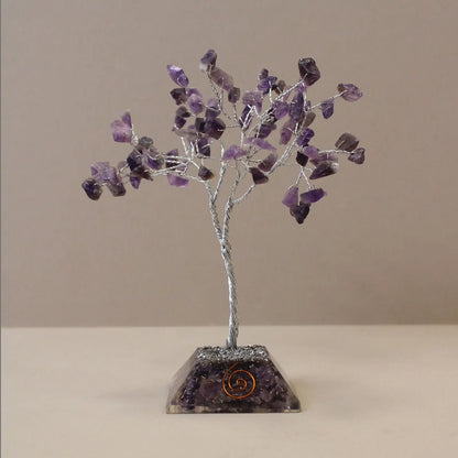 Gemstone Tree with Organite Base - 80 Stone - Amethyst gemstone tree handmade in India for home decor and healing.