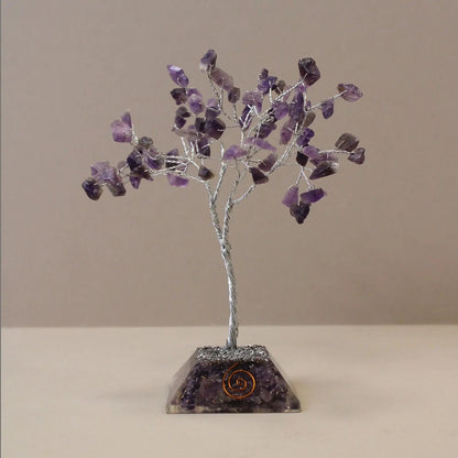 Gemstone Tree with Organite Base - 80 Stone - Amethyst gemstone tree handmade in India for home decor and healing.