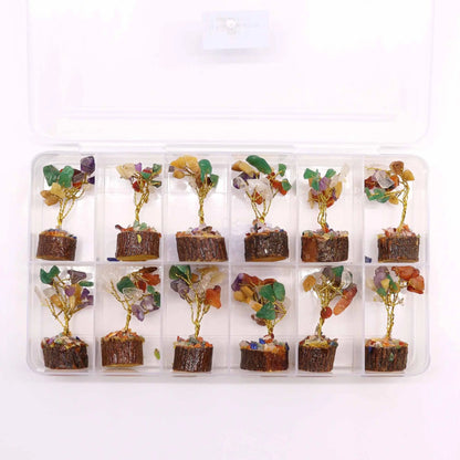 Mini Gemstone Tree On Wood Base - Multi Stones (15 stones) Ninja Aromatherapy