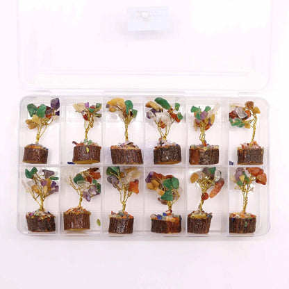 Mini Gemstone Tree On Wood Base - Multi Stones (15 stones) Ninja Aromatherapy