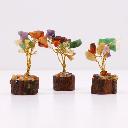 Mini Gemstone Tree On Wood Base - Multi Stones (15 stones) Ninja Aromatherapy