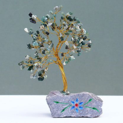 Moss Agate - 160 Stone gemstone tree handmade in India for home decor and healing.