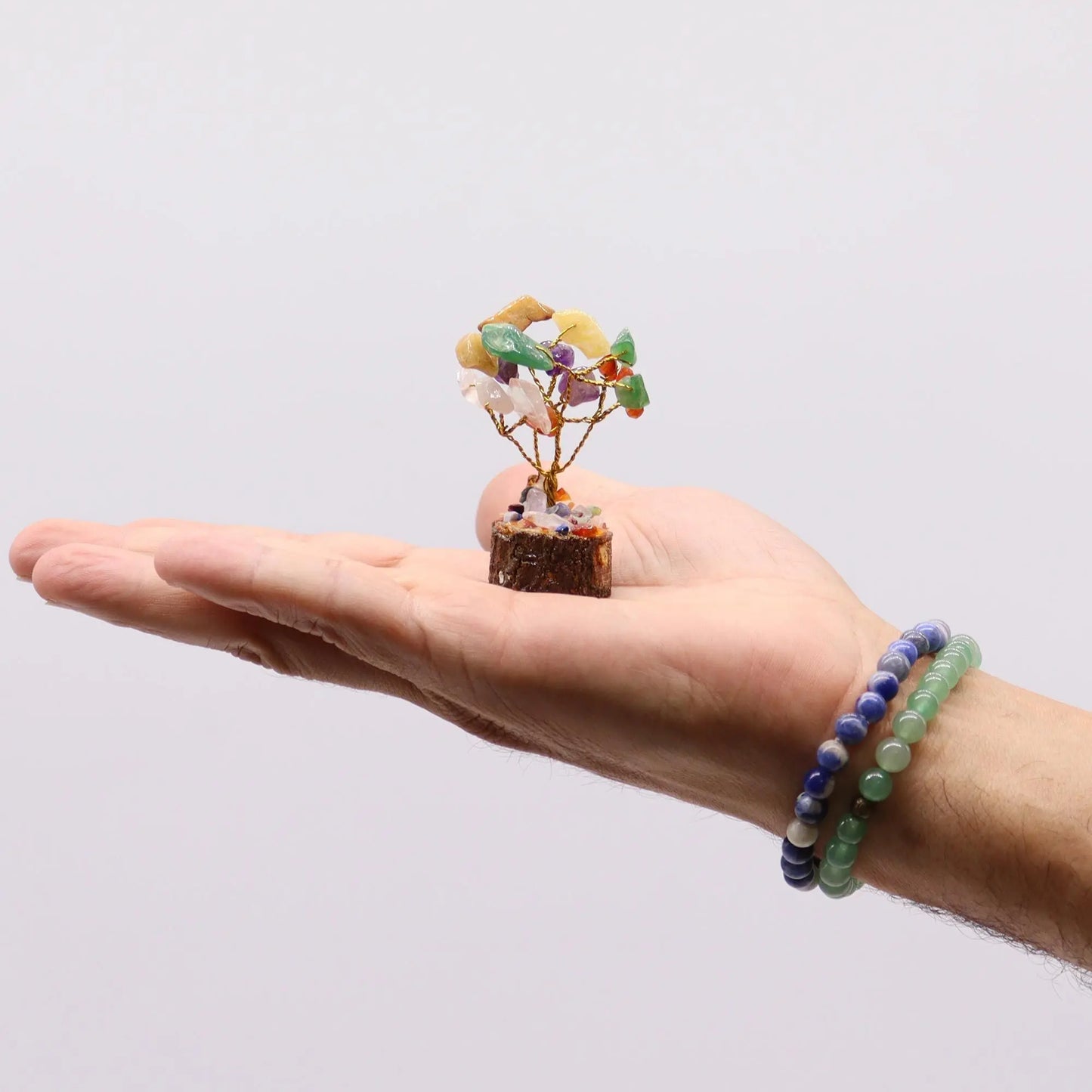 Mini Gemstone Tree On Wood Base - Multi Stones (15 stones) Ninja Aromatherapy