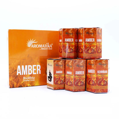Pack of 10 Masala Backflow Incense - Amber by Ninja Aromatherapy incense cones for aromatherapy.