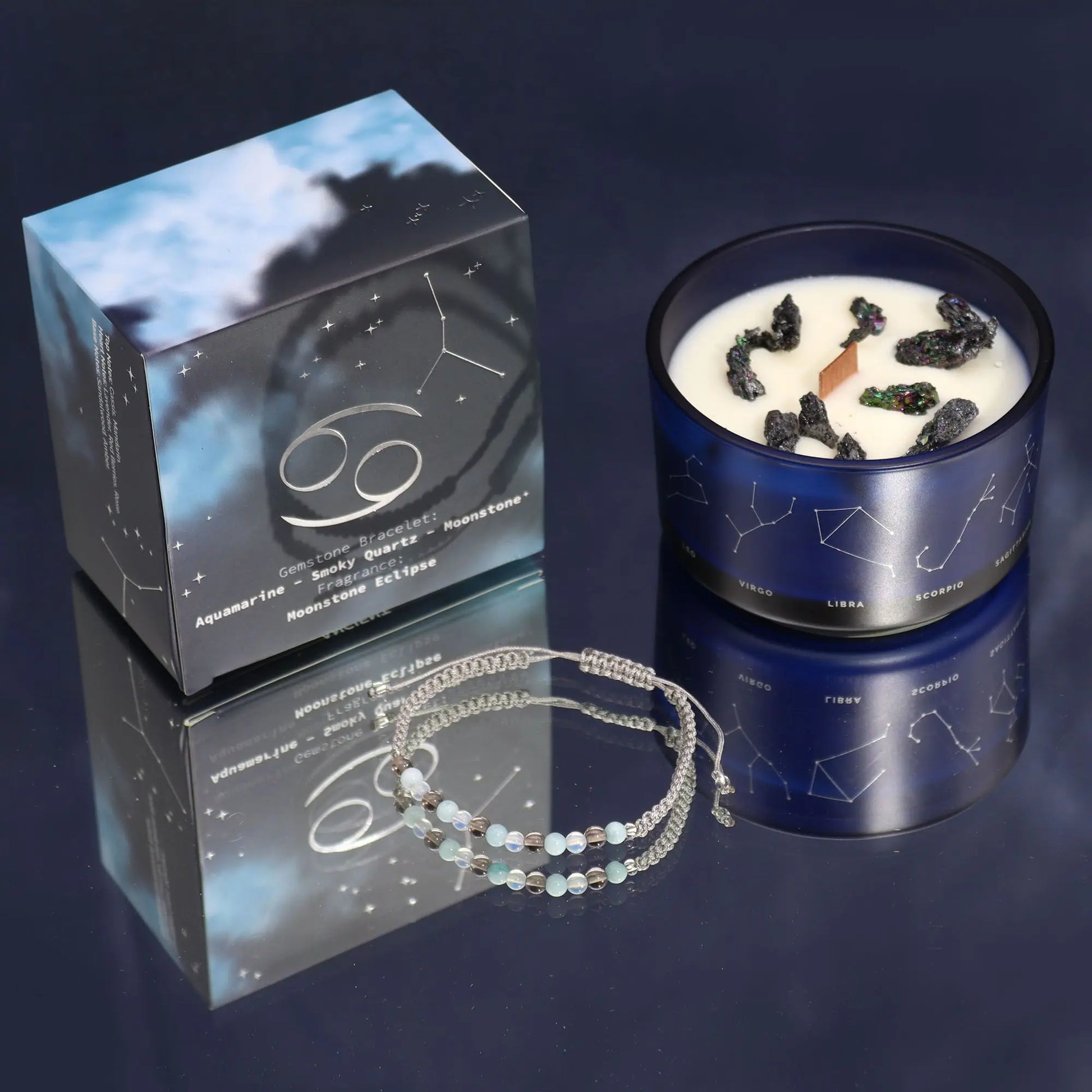 Zodiac Crystal Candle with Gemstone Bracelet - Cancer Zodiac Crystal Candles with Gemstone Bracelet from China with