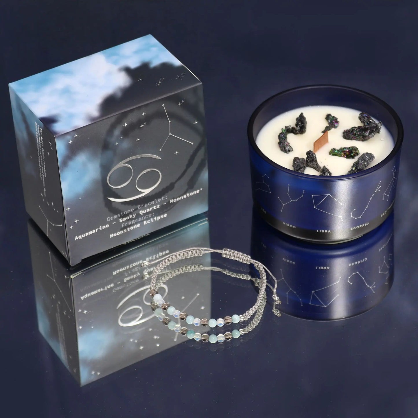 Zodiac Crystal Candle with Gemstone Bracelet - Cancer Zodiac Crystal Candles with Gemstone Bracelet from China with