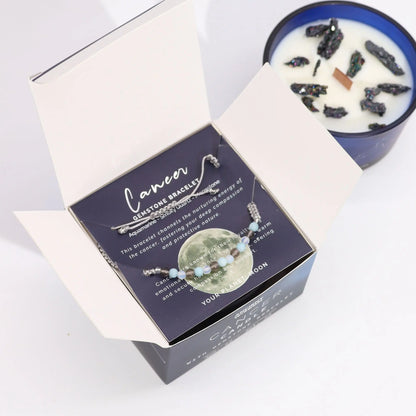 Zodiac Crystal Candle with Gemstone Bracelet - Cancer Ninja Aromatherapy