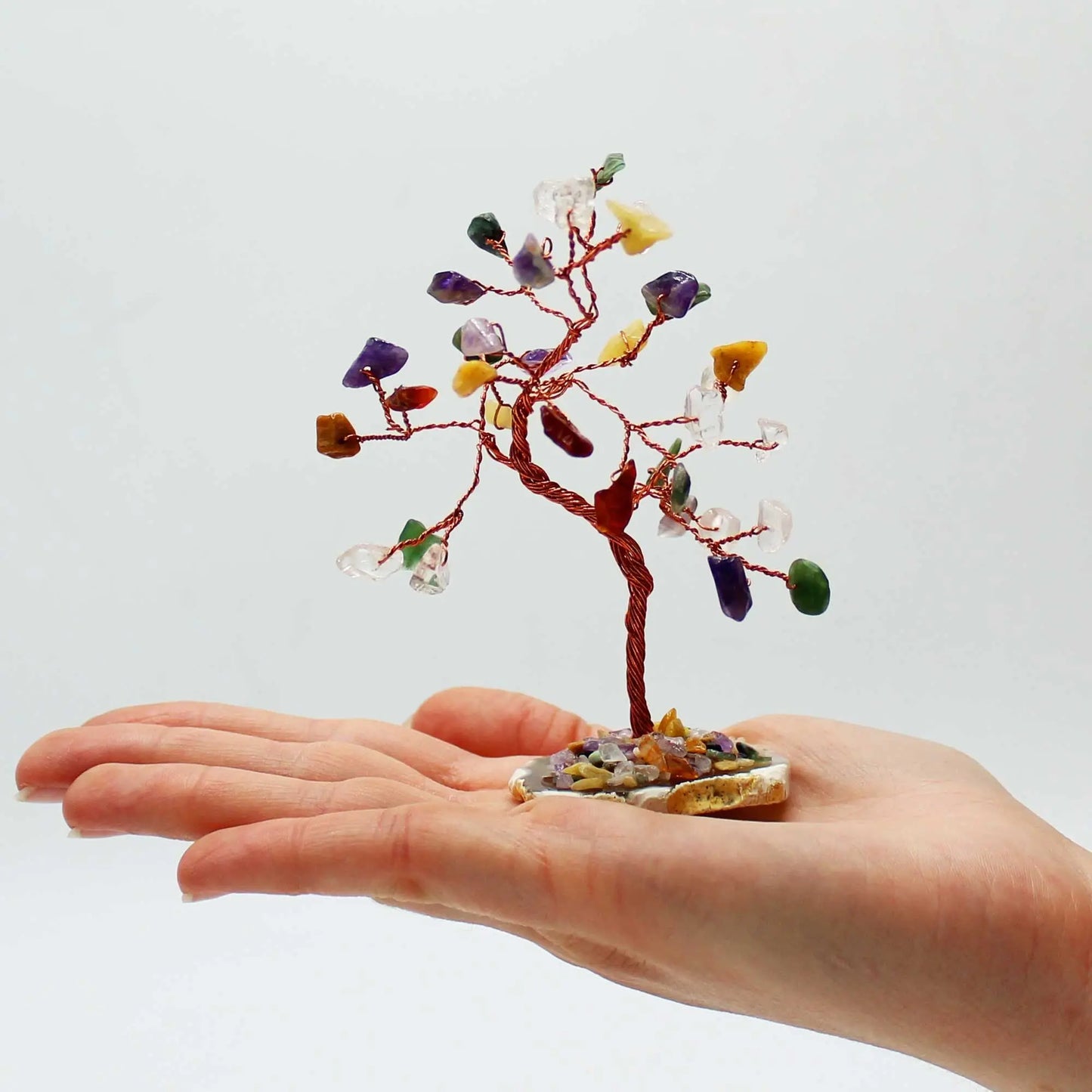 Gemstone Tree - Multi Stones on Natural Agate Base (35 stones) Ninja Aromatherapy