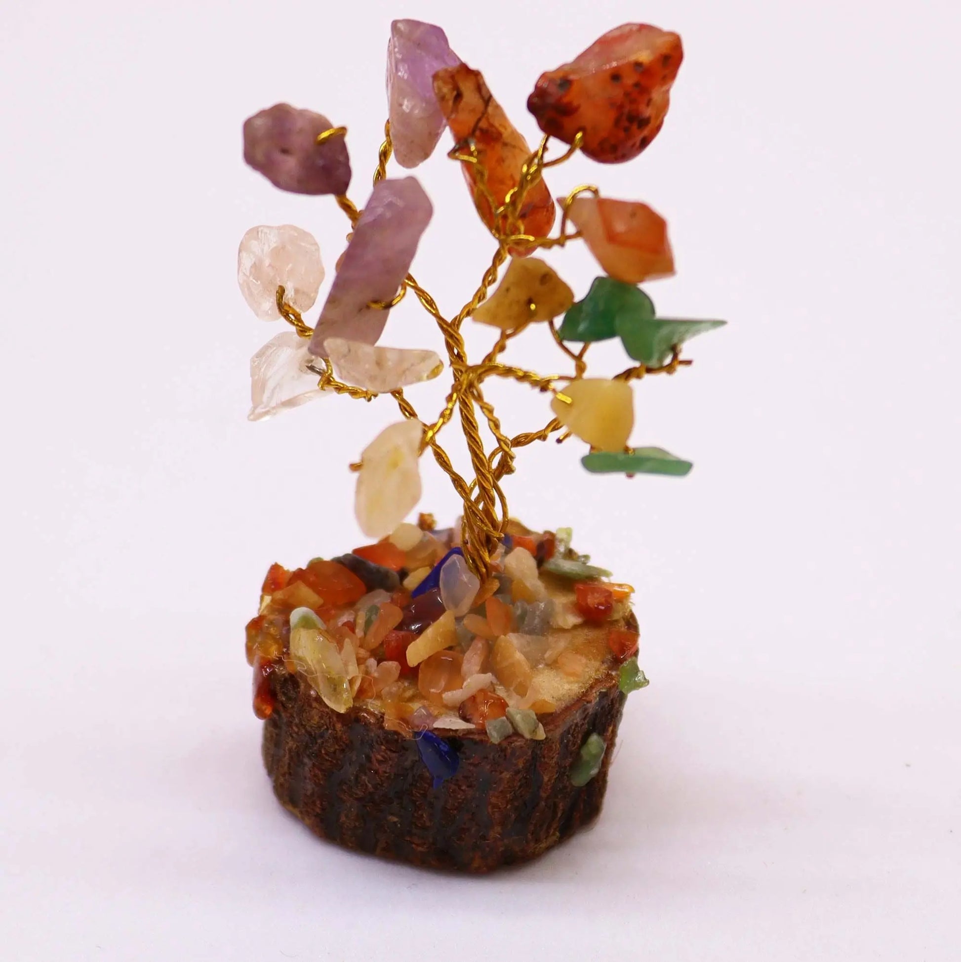 Mini Gemstone Tree On Wood Base - Multi Stones (15 stones) Ninja Aromatherapy