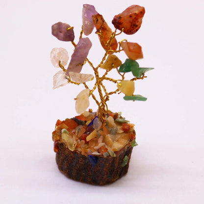 Mini Gemstone Tree On Wood Base - Multi Stones (15 stones) Ninja Aromatherapy
