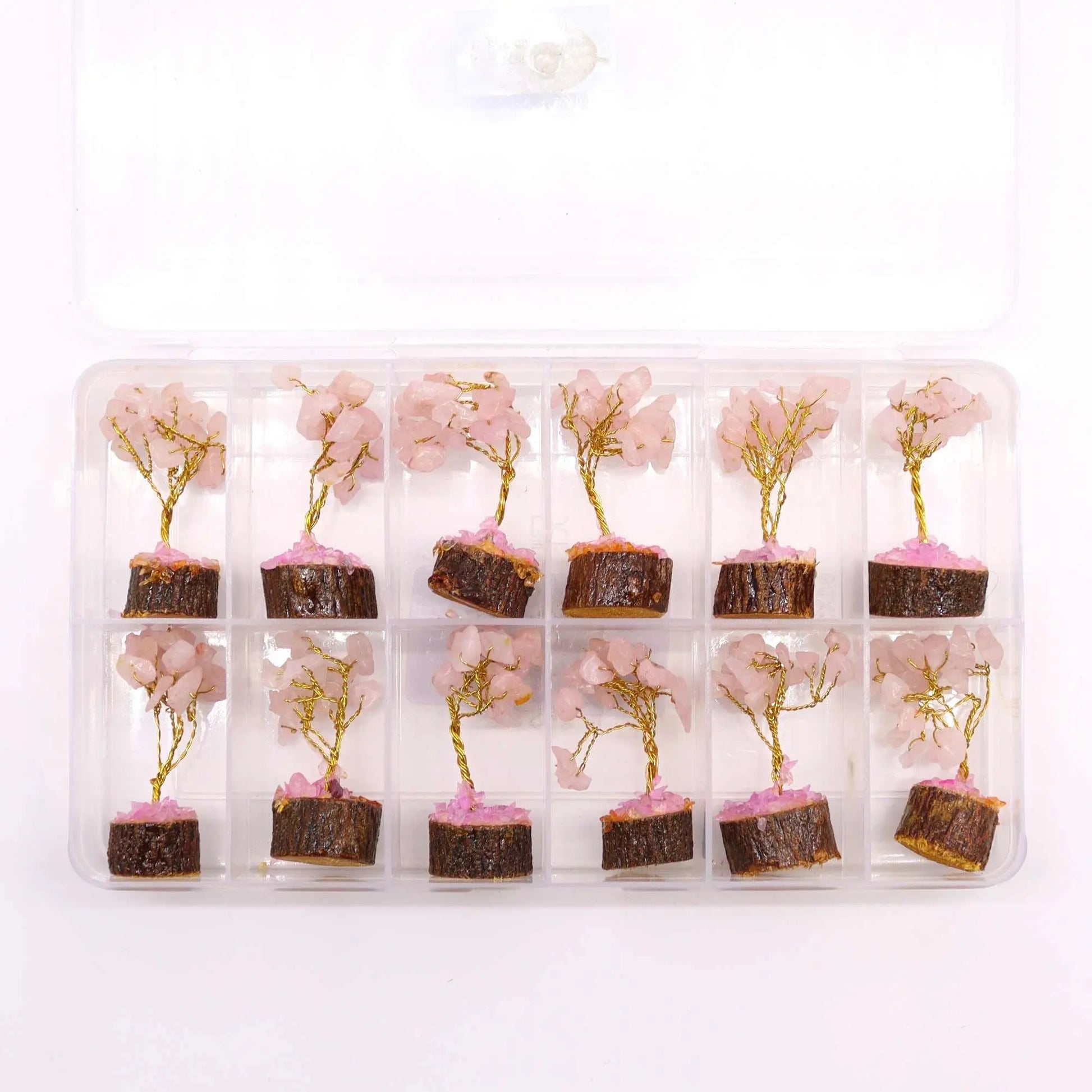 Mini Gemstone Tree On Wood Base - Rose Quartz (15 stones) Ninja Aromatherapy