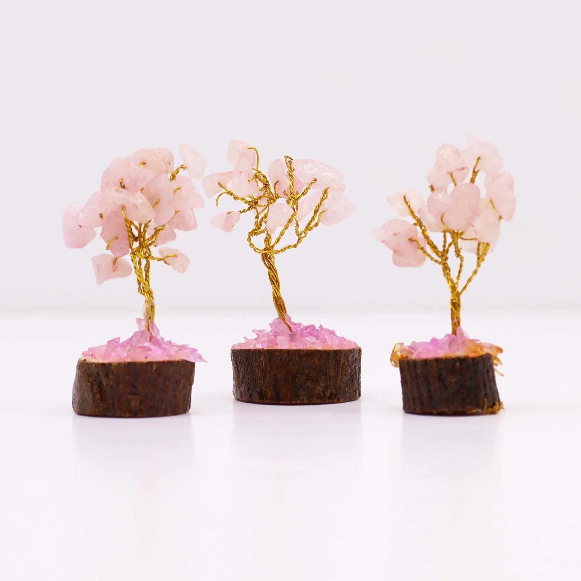 Mini Gemstone Tree On Wood Base - Rose Quartz (15 stones) Ninja Aromatherapy