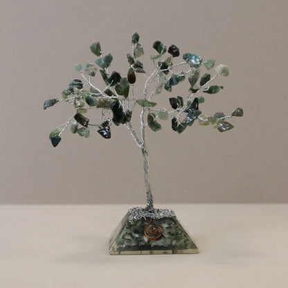Gemstone Tree with Organite Base - 80 Stone - Moss Agate gemstone tree handmade in India for home decor and healing.