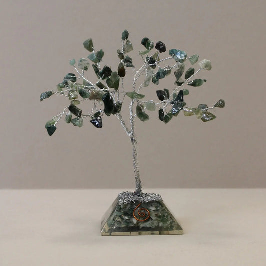Gemstone Tree with Organite Base - 80 Stone - Moss Agate gemstone tree handmade in India for home decor and healing.