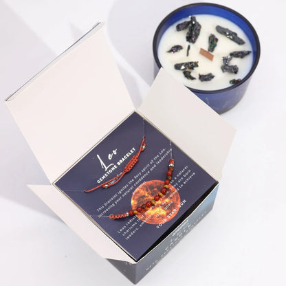Zodiac Crystal Candle with Gemstone Bracelet - Leo Ninja Aromatherapy