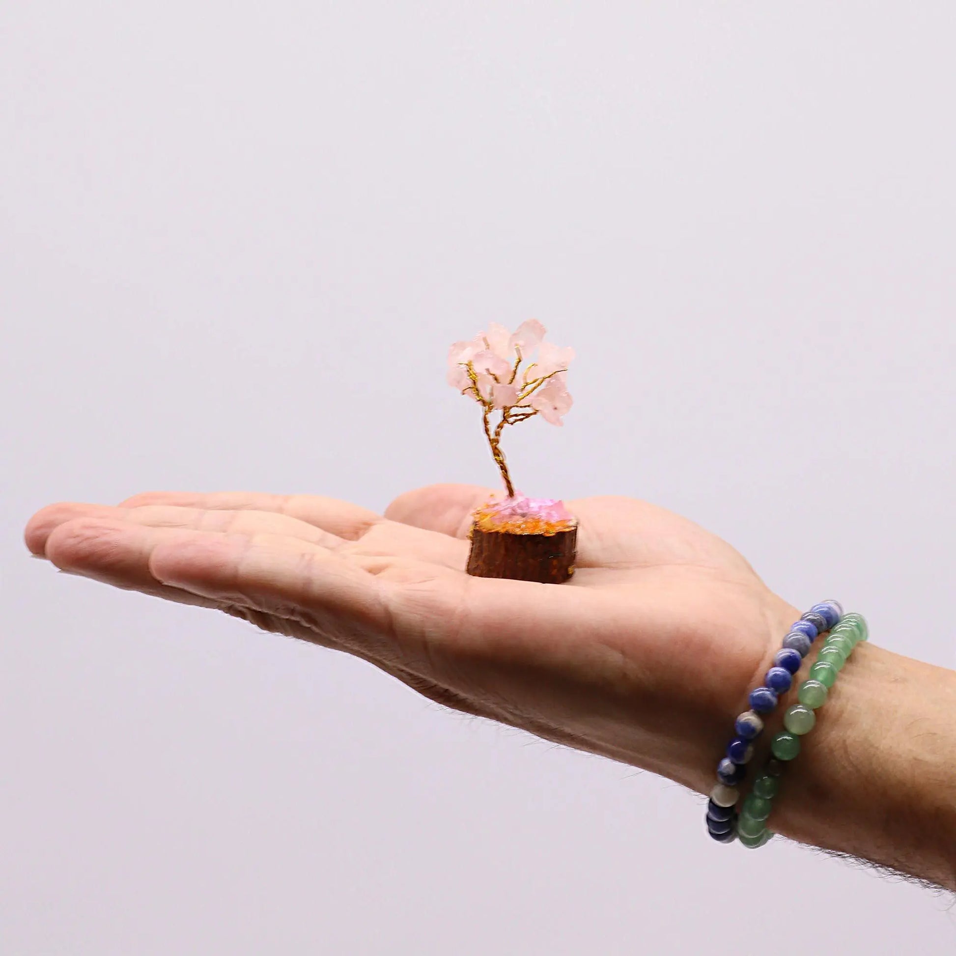 Mini Gemstone Tree On Wood Base - Rose Quartz (15 stones) Ninja Aromatherapy