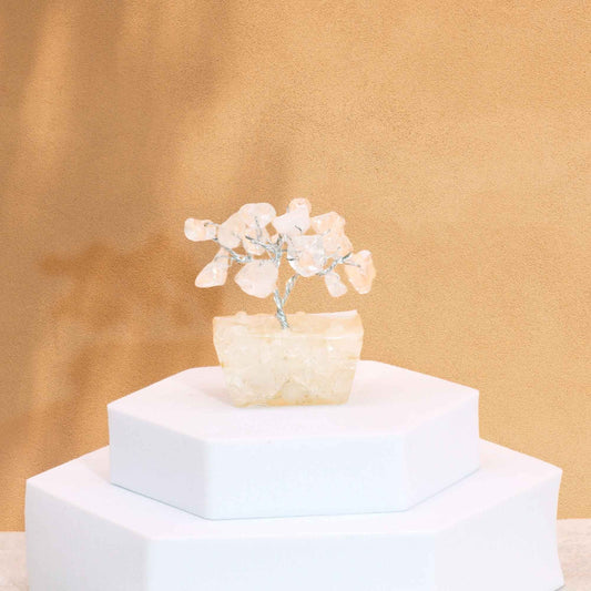 Mini Gemstone Tree On Orgonite Base - Rock Quartz (15 stones) gemstone tree handmade in India for home decor and healing.