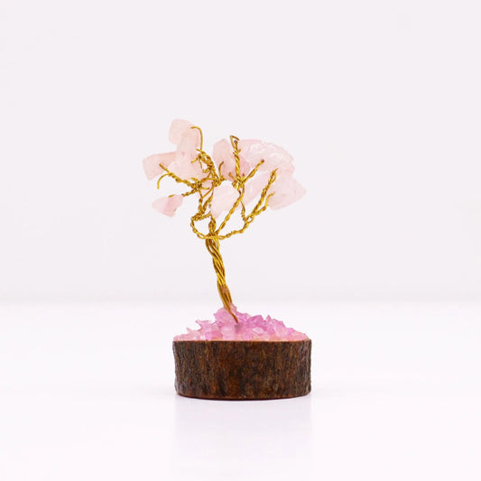 Mini Gemstone Tree On Wood Base - Rose Quartz (15 stones) Ninja Aromatherapy