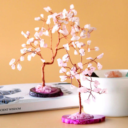 Gemstone Tree - Rose Quartz on Pink Agate Base (35 stones) Ninja Aromatherapy