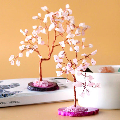 Gemstone Tree - Rose Quartz on Pink Agate Base (35 stones) Ninja Aromatherapy