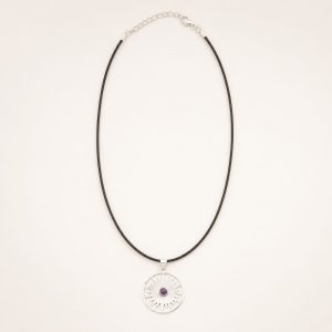 Indian Devotional Pendant - Silver Plated (45cm Cord)- Sun Worship Amethyst